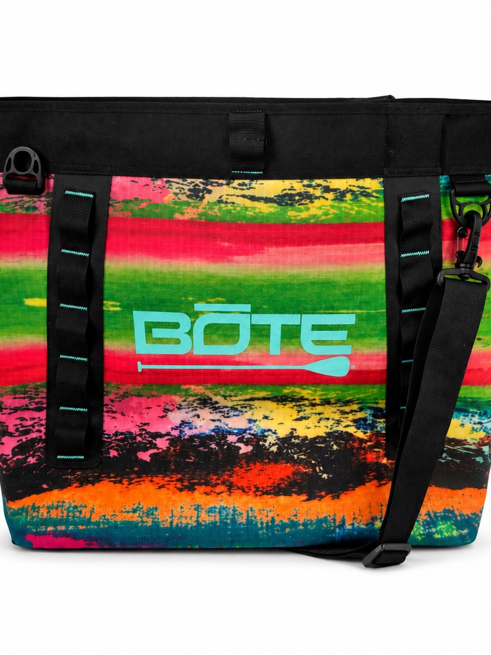 Bote brand Multicolor Striped Neoprene Duffel Tote - Vibrant Green & Pink